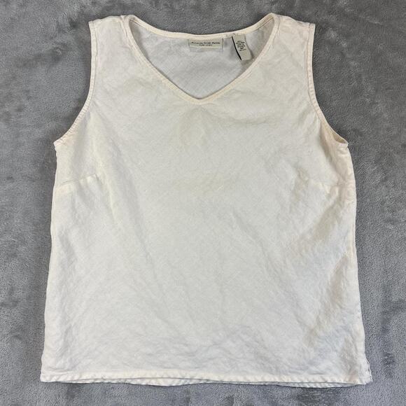 Amanda Smith Tops - Amanda Smith Petite Linen Tank Top White Sleeveless V Neck Minimalist Womens 8p
